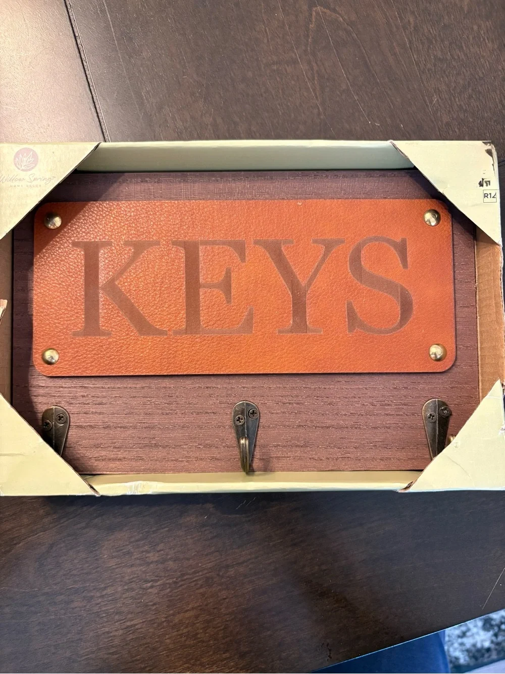 Willow Spring Keys Faux Leather 3 Wall Hook Hanging Brown Camel